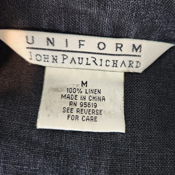 Vintage John Paul Richard Black Linen Embroidered Button-Up Top Sz Medium - Picture 2 of 7